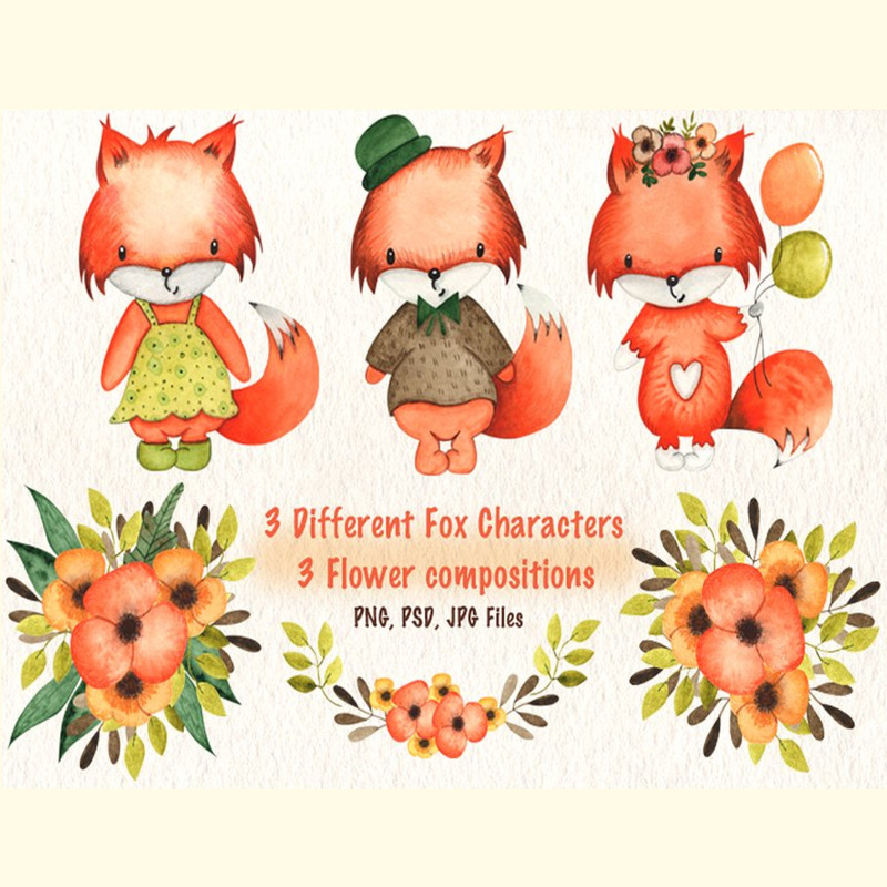 Happy Foxes Watercolor Collection_ 2.jpg