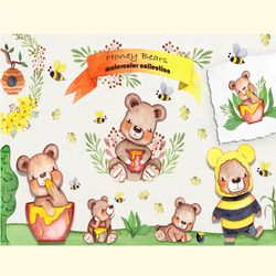 Honey Bears Watercolor Collection
