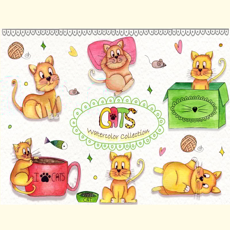 Lazy Cats Watercolor Illustrations.jpg