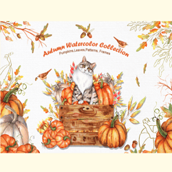Watercolor Autumn Cat Collection