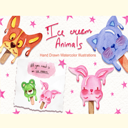 Watercolor Ice Cream Animals