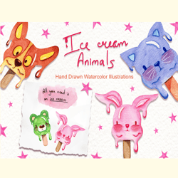watercolor ice cream animals