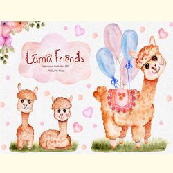 watercolor lama illustration set