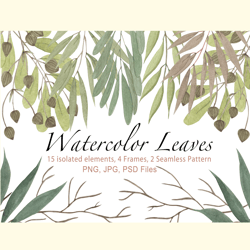 watercolor leaves set