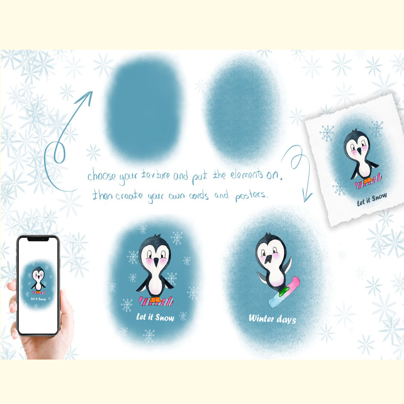 Watercolor Snowboard Penguins_ 1.jpg