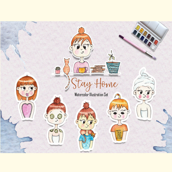 Watercolor Stay Home Girl Illustrations.jpg