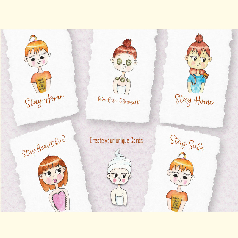 Watercolor Stay Home Girl Illustrations_ 1.jpg