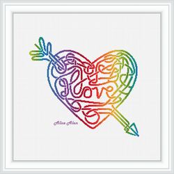 Cross stitch pattern Heart arrow love silhouette celtic knot ethnic ornament rainbow counted crossstitch patterns PDF
