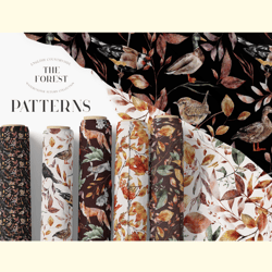 Autumn Watercolor Seamless Patterns JPEG