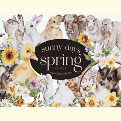 Cute Spring Animals in Flowers PNG