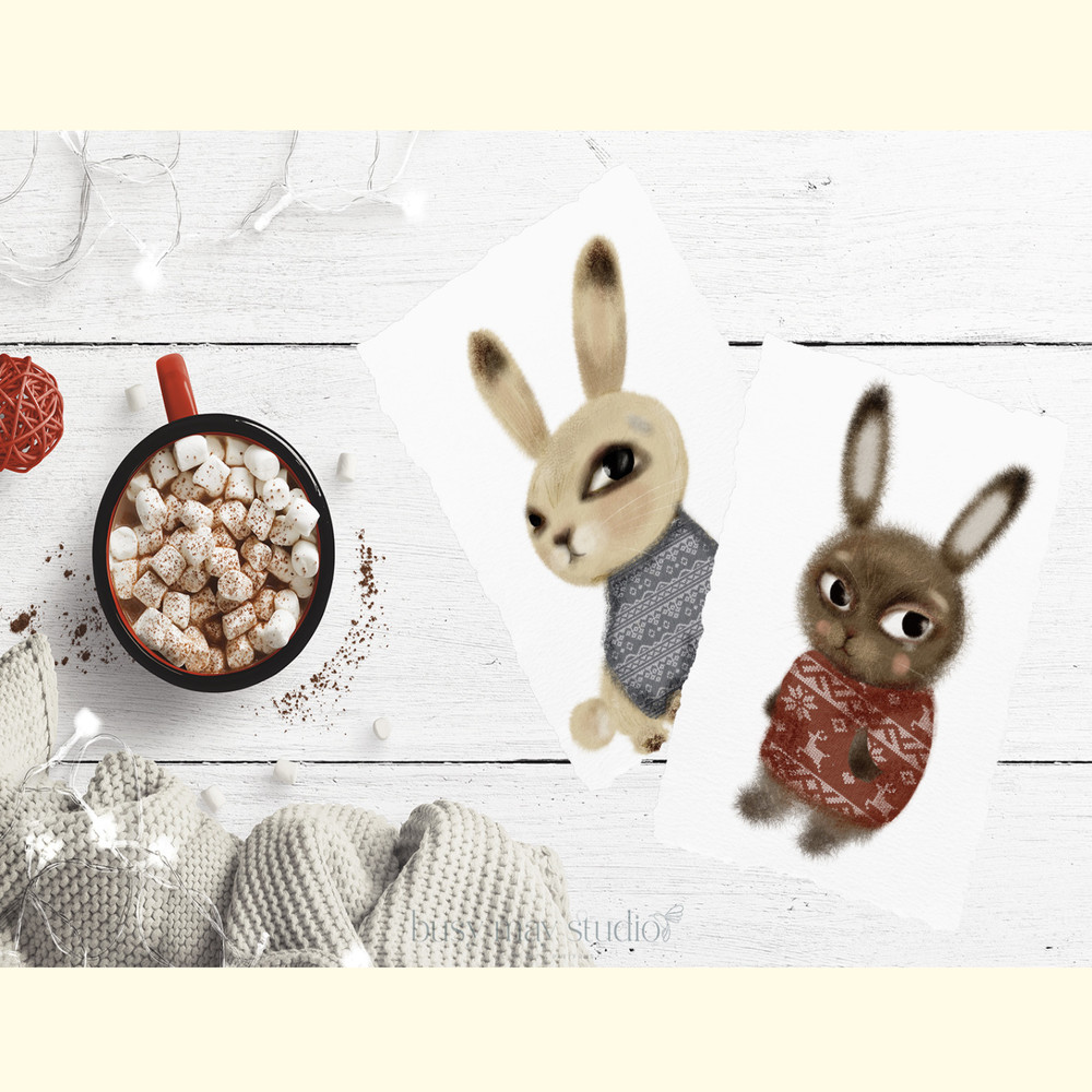 Cute Winter Bunnies Illustrations PNG_ 1.jpg