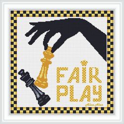 Cross stitch pattern panel Chess piece Queen hand silhouette Fair play sport monochrome counted crossstitch patterns PDF