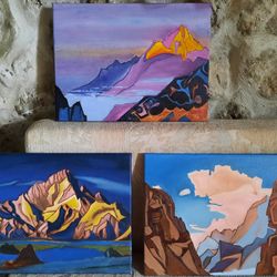 Mountain oil painting Mountain landscape Set Painting with Mountain Art Mountain Roerich painting Himalayas Artwork