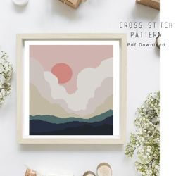 Sunrise cross stitch pattern, Landscape cross stitch pattern, Easy embroidery, Instant download, Digital PDF