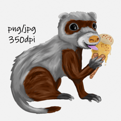 Digital download / Hand drawn, funny ferret with icecream