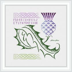 cross stitch pattern thistle celtic knot ornament runes alphabet flower scotland scandinavia counted crossstitch pattern