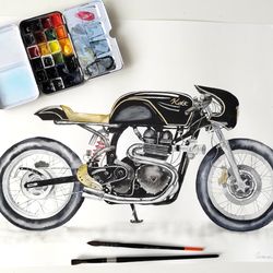 watercolor painting of a vintage motorcycle