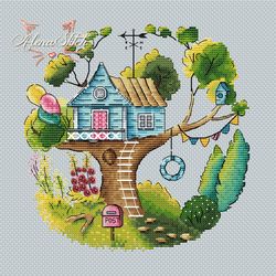 Tree house. Cross stitch pattern pdf & css