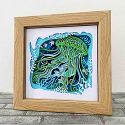 jellyfish 3d shadow box svg/ multilayer jellyfish and the ocean/ 3d mandala nautilus/ sea creature light box/ for cricut