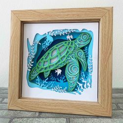 sea turtle 3d shadow box svg/ multilayer turtle and the ocean/ 3d mandala sea turtle/ sea creature light box/ for cricut