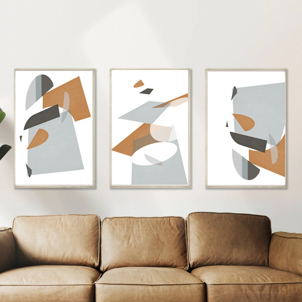 Abstract Art Posters, 3 Piece Artwork, Gray Wall Decor, Modern Abstract Painting, Downloadable Prints, Large Print