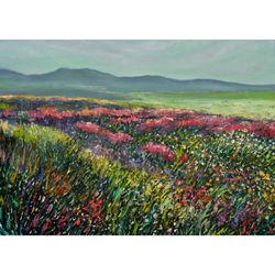 Meadow Painting Wildflowers Original Art Impressionist Art Impasto Painting Landscape Oil Painting 20"x28" by Ksenia De
