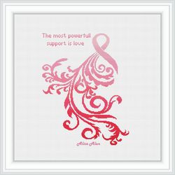 Cross stitch pattern Pink ribbon silhouette floral ornament monochrome woman female health counted crossstitch patterns