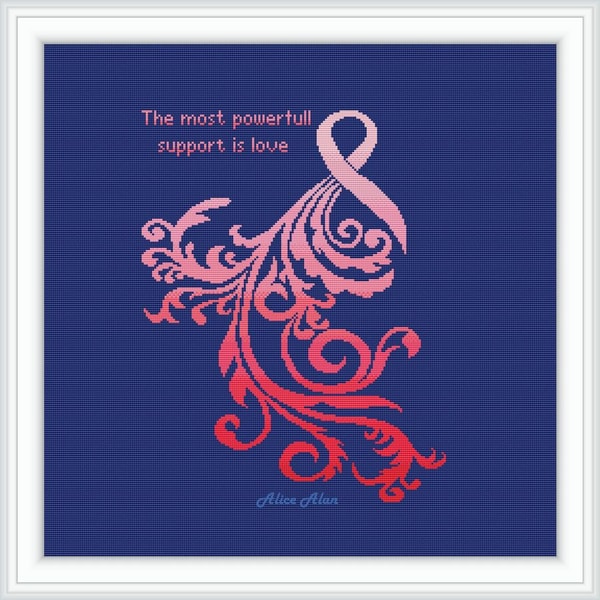 Cross stitch pattern Pink ribbon silhouette floral ornament - Inspire ...