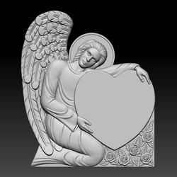 3D STL Model for CNC file Tombstone Angel man with heart