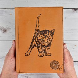 Leather journal leather book cat leather notebook gratitude journal