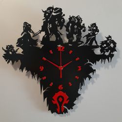 horde warcraft wooden wall clock