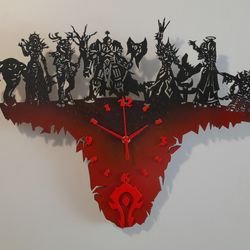 horde world of warcraft wooden wall clock colored