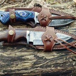 Two Bob Cat knive,Carbon Steel knife, Hunting knife with sheath, fixed blade Camping knife Bowie knife, Handmade Knives,