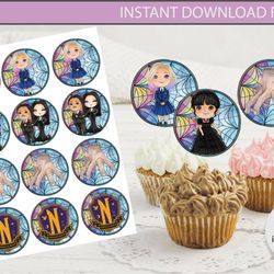 wednesday addams cupcake topper