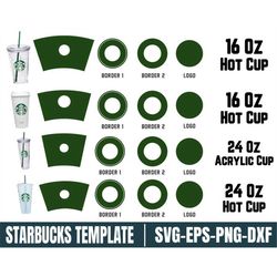 Starbucks Full Wrap Template Svg, Starbucks Template Svg, 16/24 oz Acrylic Cup Template Svg, 16/24 Hot Cup Template Svg