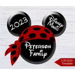 Editable Mickey Pirate Cruise Door Magnet, Pirate Mickey PNG DIY, Mickey Ears Family Vacation Shirt Iron On