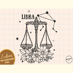 Libra Floral Zodiac Sign Sublimation