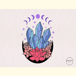 Magic Crystals Moon Phase Flowers SVG