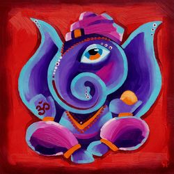 Ganesha Painting Indian Original Art Meditation Artwork Ganapati 12 by 12 inches ARTbyAnnaSt
