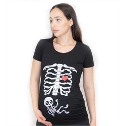 Halloween Maternity T-shirt Skeleton Ribcage Baby Pregnancy Costume top Funny shirt Xray Cute New baby announcement reve
