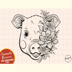 Pig with Flowers PNG Sublimation