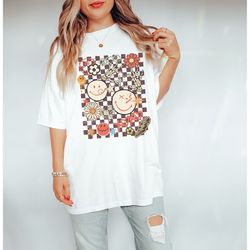 vintage checkered shirt, retro tee, vintage graphic tees, checkered tshirt, graphic tees for women aesthetic, oversized,