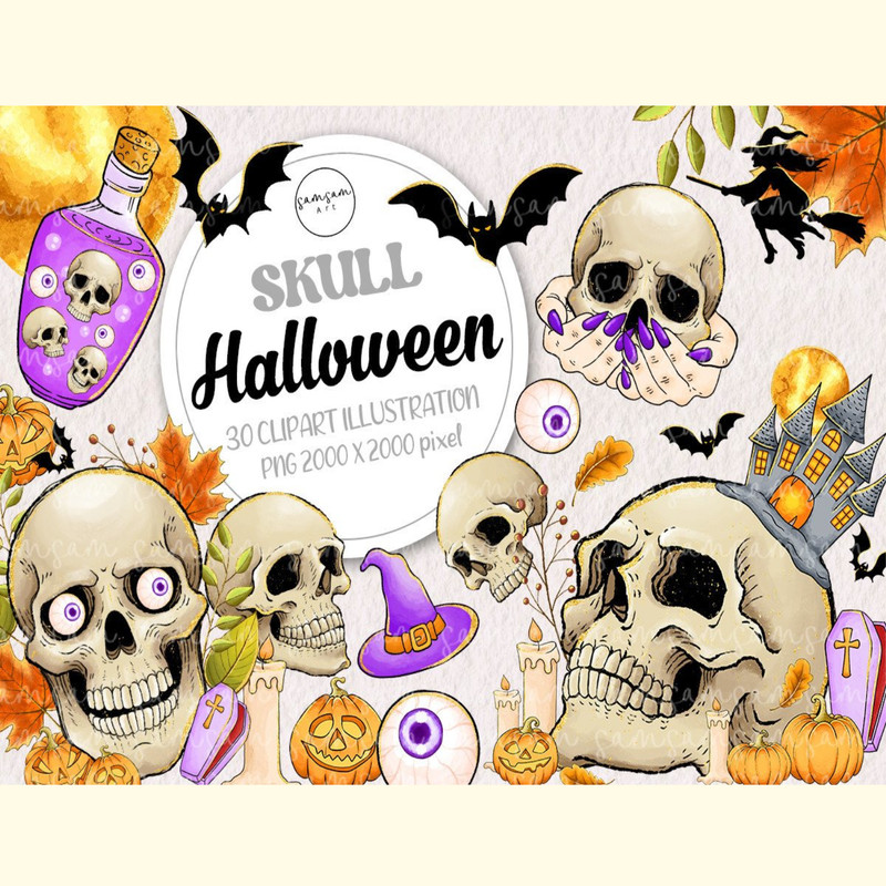 Skull Halloween Clipart Bundle.jpg