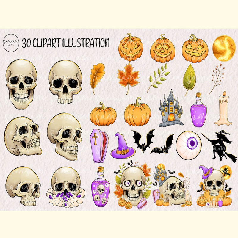 Skull Halloween Clipart Bundle_ 0.jpg