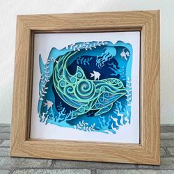 dolphin 3d shadow box svg/ multilayer dolphin and the ocean/ 3d mandala dolphin/ sea creature light box/ for cricut