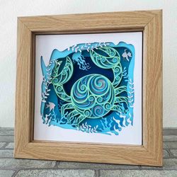 crab 3d shadow box svg/ multilayer crab and the ocean/ 3d mandala giant crab/ sea creature light box/ for cricut