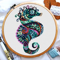 Mandala cross stitch, Seahorse cross stitch, Rainbow animals cross stitch, Geometric cross stitch, Digital download PDF