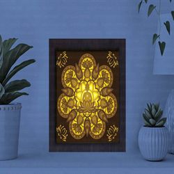 buddha paper cut light box, shadow box template, paper cutting template, light box svg files, 3d papercut lightbox svg,