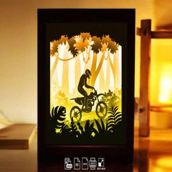 bike racing sport 3d paper light box, shadow box template, paper cutting template, light box svg files, 3d papercut ligh