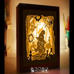 Cat Halloween Paper Light Box SVG , Shadow Box Template, Paper Cutting Template, Light Box SVG Files, 3D Papercut Lig